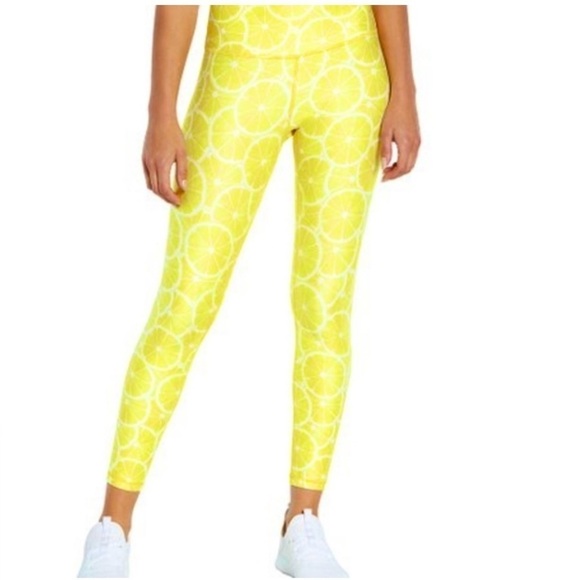 NWOT Wildfox lemon print white yellow sports workout leggings/tights yoga sz S - Picture 1 of 10